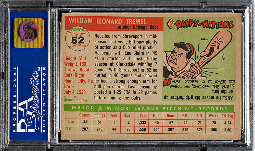 1955 Topps #52 Bill Tremel PSA NM-MT 8