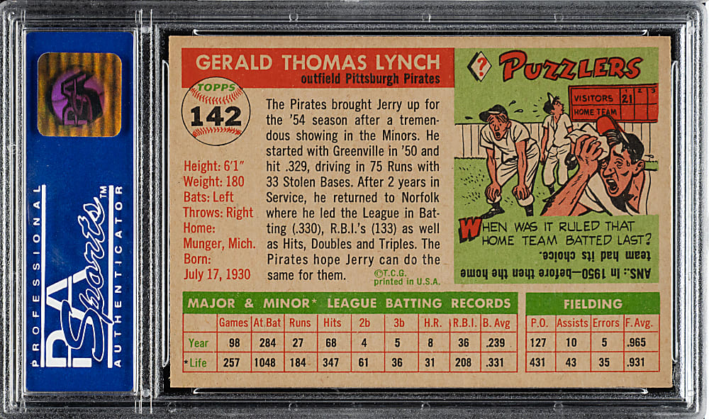 1955 Topps #142 Jerry Lynch PSA NM-MT 8