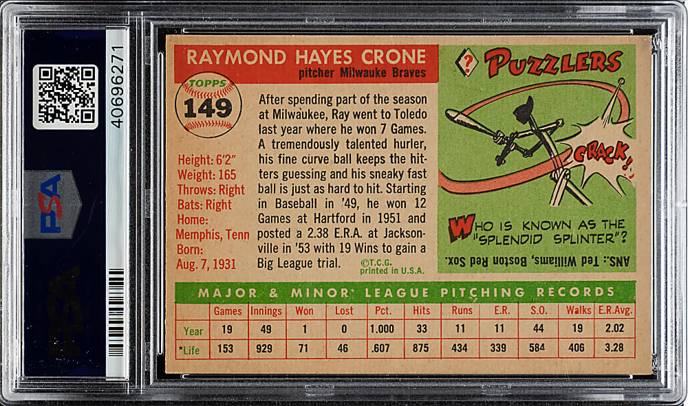 1955 Topps #149 Ray Crone PSA NM-MT 8