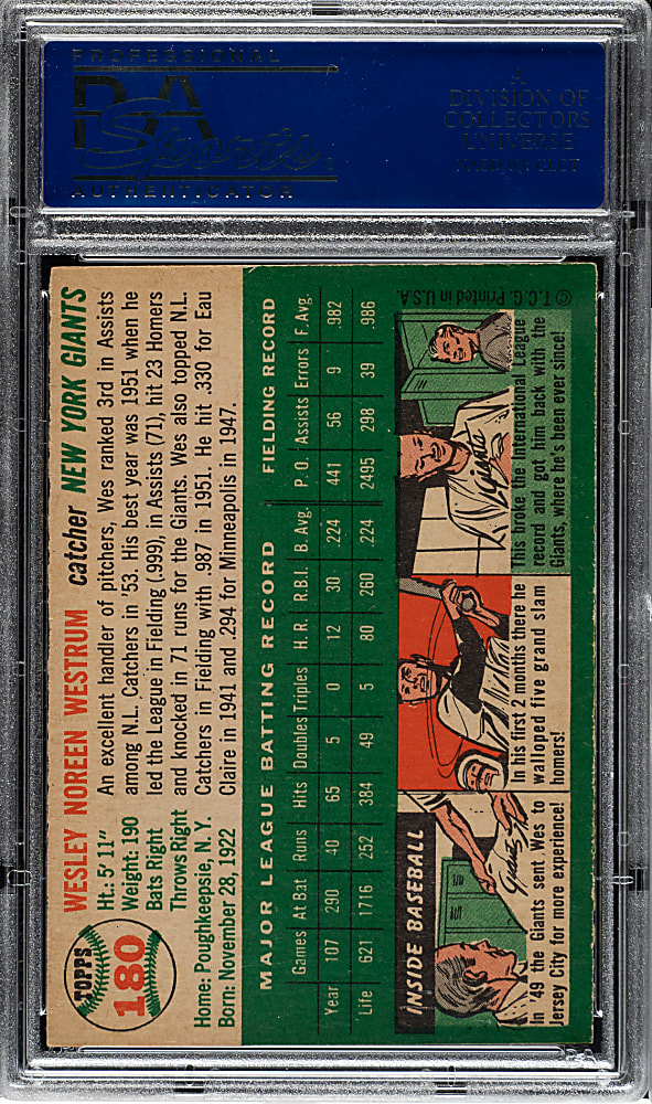 1954 Topps #180 Wes Westrum PSA NM-MT 8