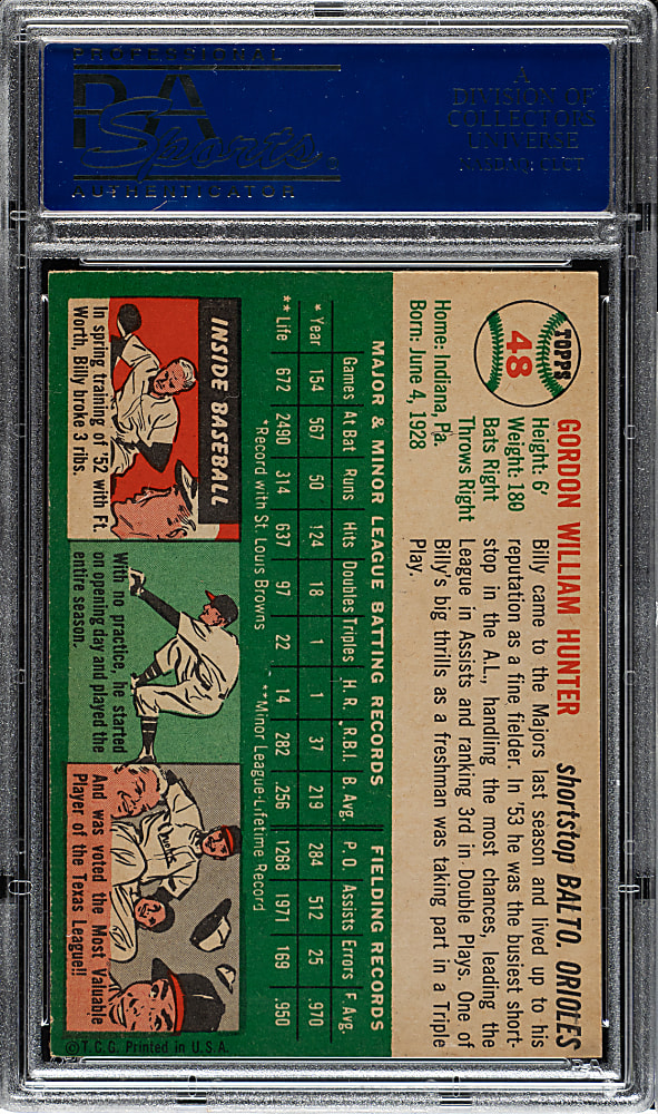 1954 Topps #48 Billy Hunter PSA NM-MT 8