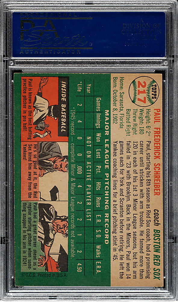 1954 Topps #217 Paul Schreiber PSA NM-MT 8