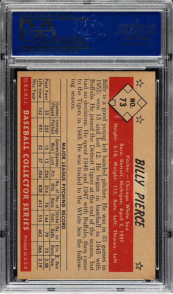 1953 Bowman Color #73 Billy Pierce PSA NM-MT 8