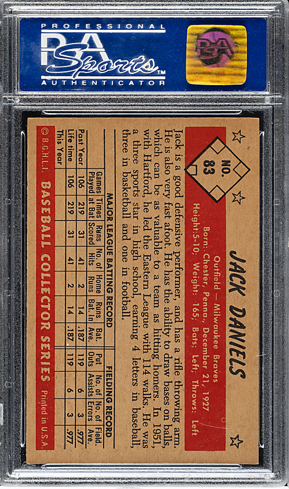 1953 Bowman Color #83 Jack Daniels PSA NM-MT 8