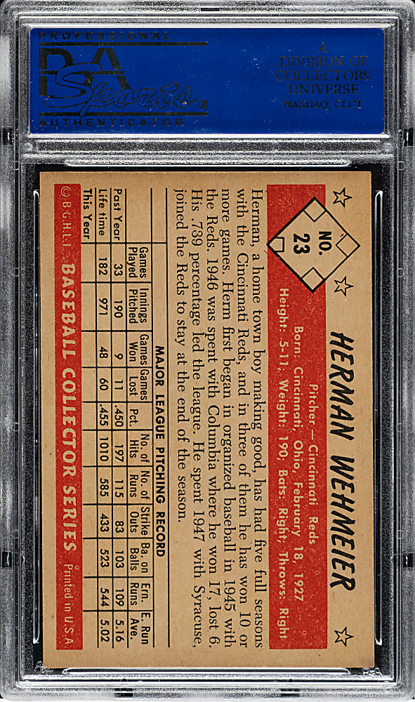 1953 Bowman Color #23 Herman Wehmeier PSA NM-MT 8