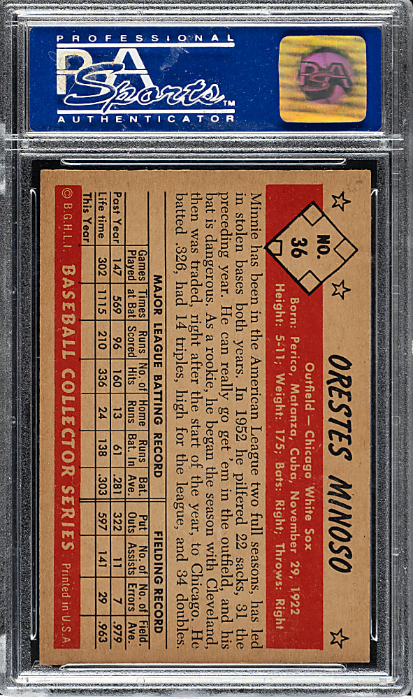1953 Bowman Color #36 Minnie Minoso PSA NM-MT 8