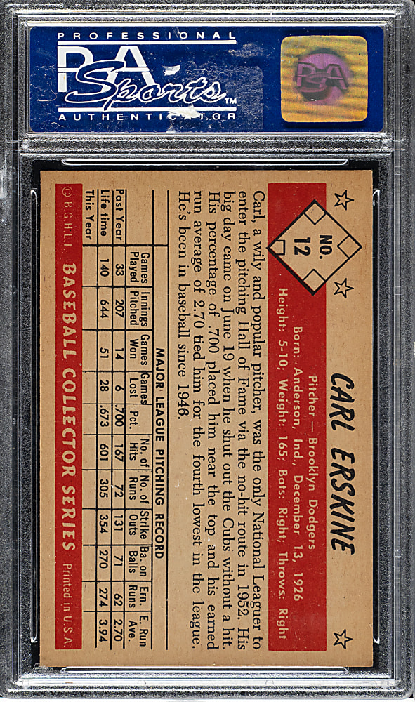 1953 Bowman Color #12 Carl Erskine PSA NM-MT 8