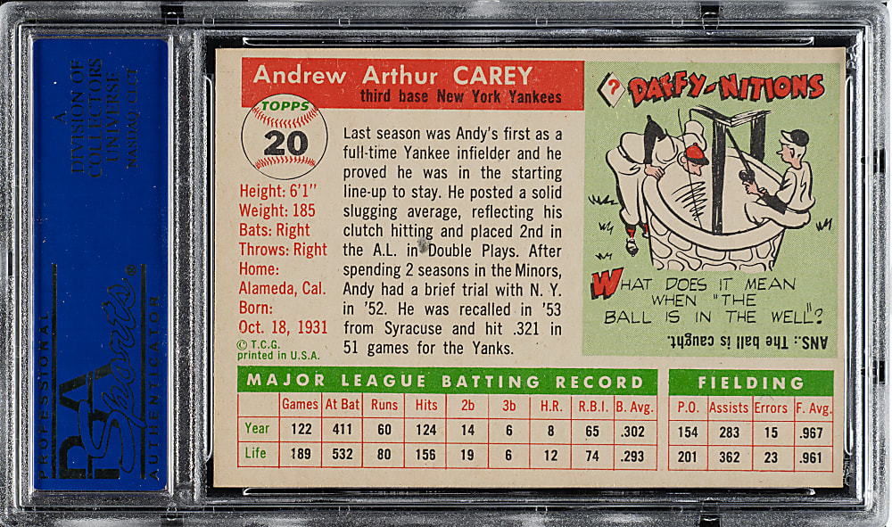 1955 Topps #20 Andy Carey PSA NM-MT 8