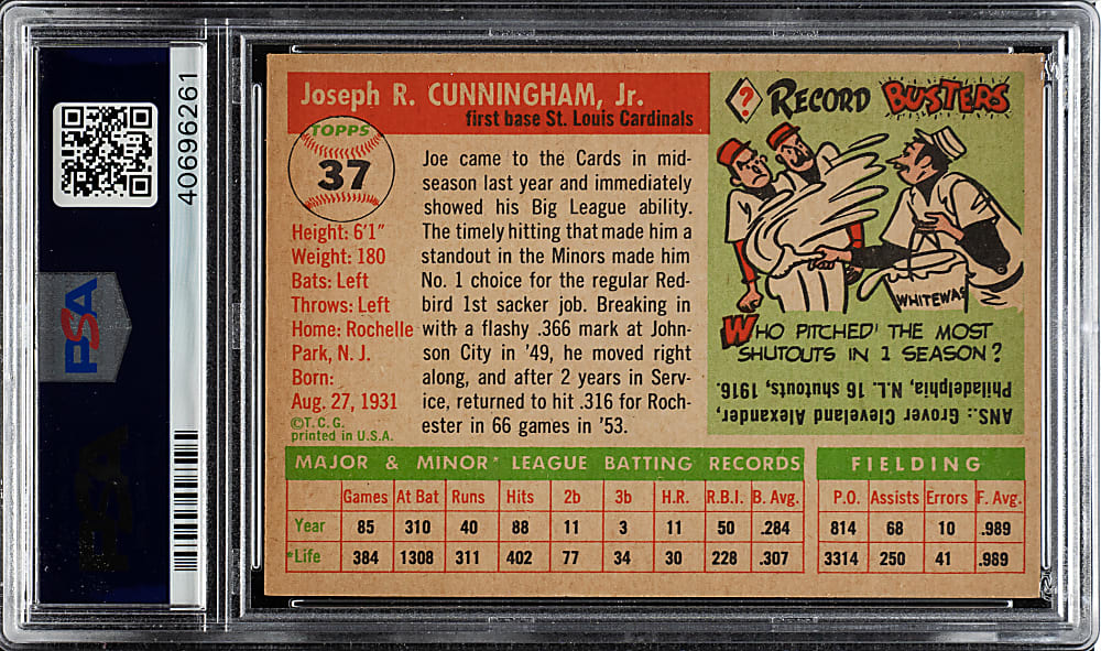 1955 Topps #37 Joe Cunningham PSA NM-MT 8