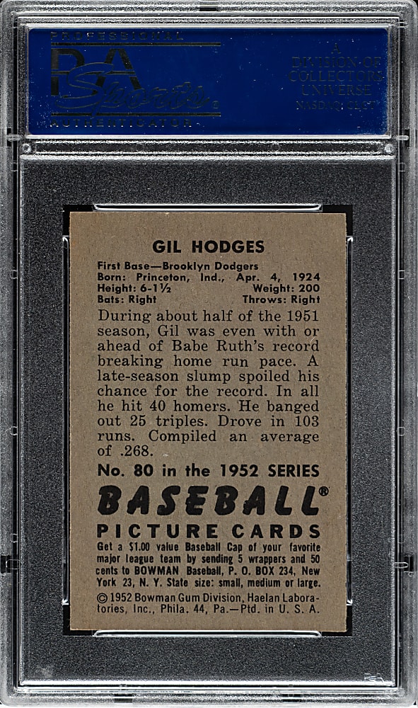 1952 Bowman #80 Gil Hodges PSA NM 7