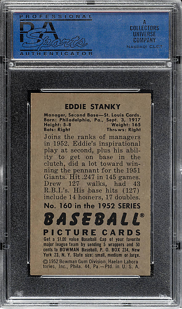 1952 Bowman #160 Eddie Stanky PSA NM-MT 8