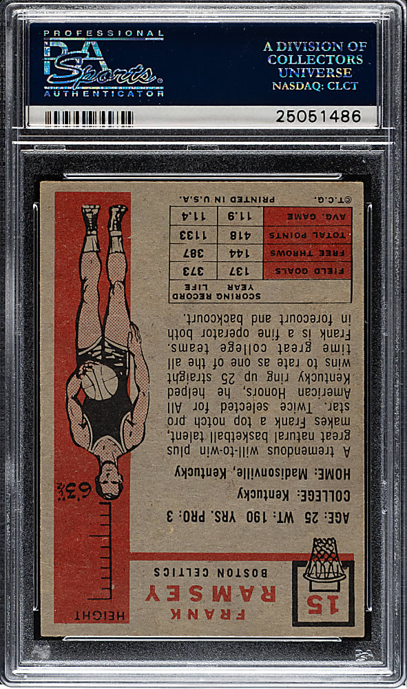 1957-1958 Topps Basketball #15 Frank Ramsey Rookie PSA EX-MT+ 6.5