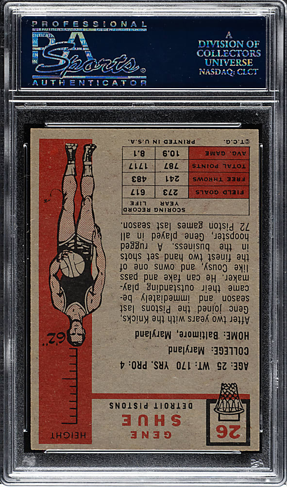 1957-1958 Topps Basketball #26 Gene Shue PSA NM 7