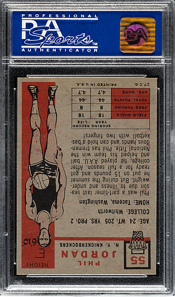 1957-1958 Topps Basketball #55 Phil Jordan PSA NM 7