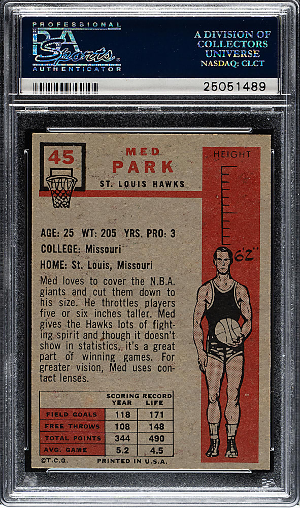 1957-1958 Topps Basketball #45 Med Park PSA NM 7
