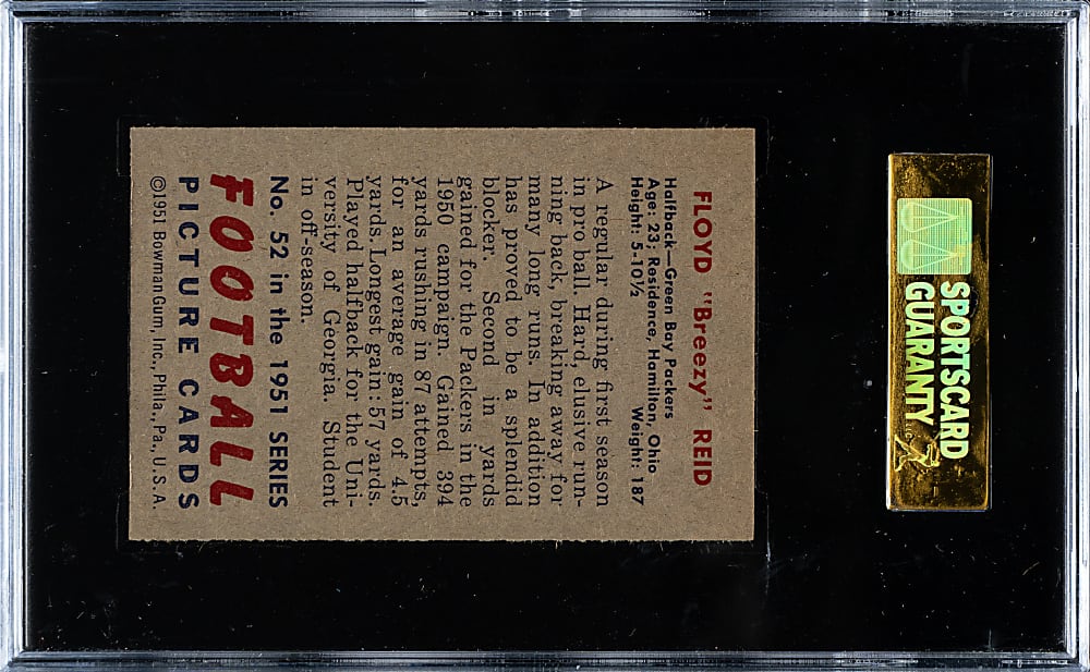 1951 Bowman Football #52 Floyd "Breezy" Reid SGC MINT 96