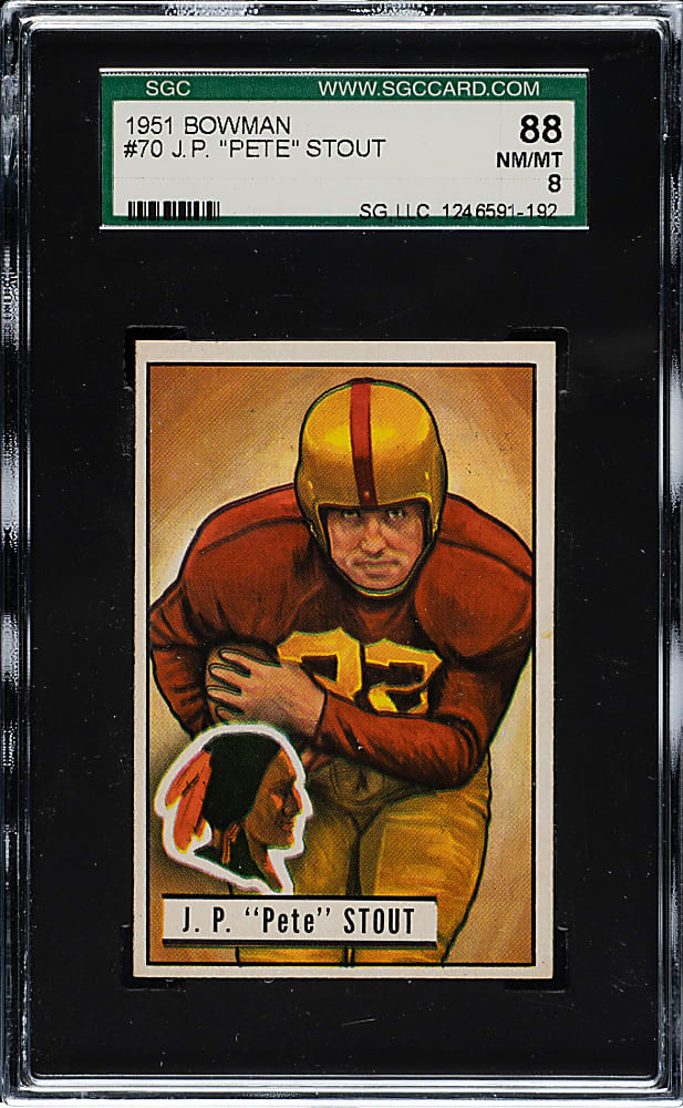 1951 Bowman Football #70 J.P. "Pete" Stout SGC NM/MT 88