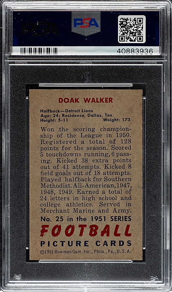 1951 Bowman Football #25 Doak Walker PSA NM 7