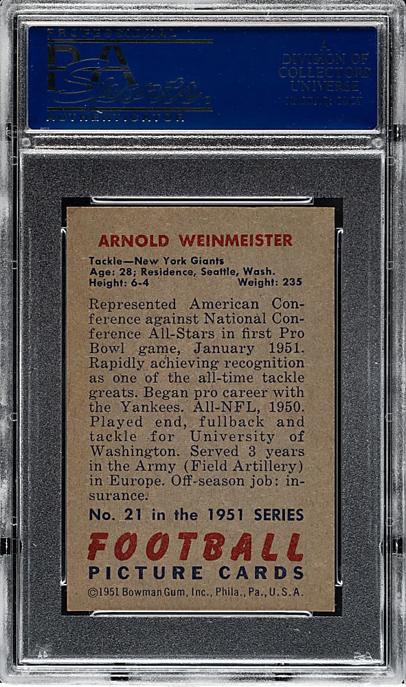 1951 Bowman Football #21 Arnie Weinmeister Rookie PSA NM-MT 8