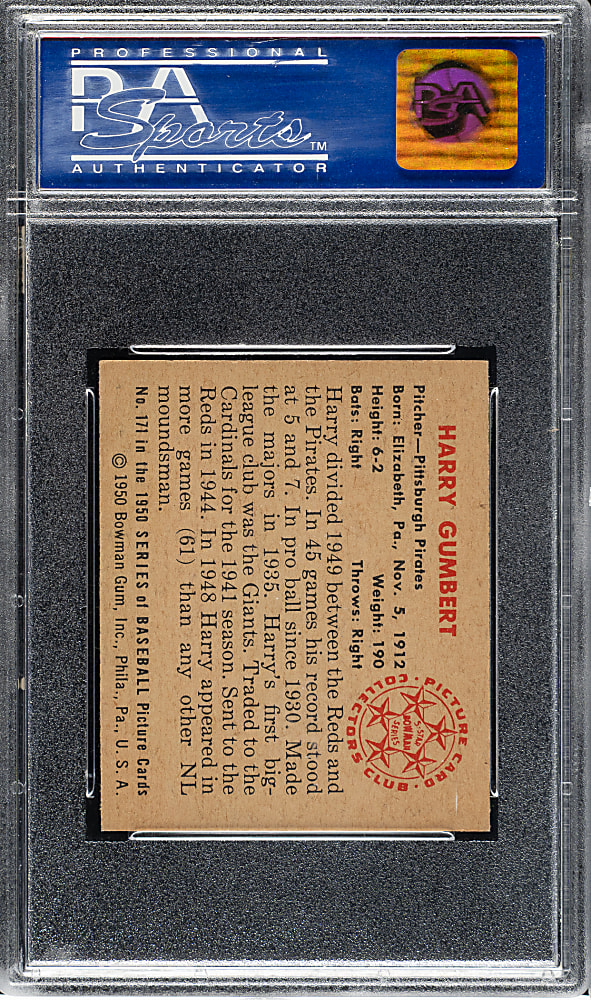 1950 Bowman #171 Harry Gumbert PSA NM-MT 8