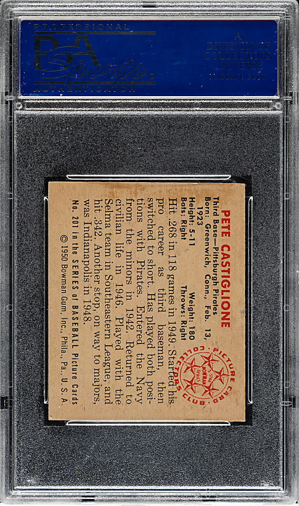 1950 Bowman #201 Pete Castiglione PSA NM-MT 8