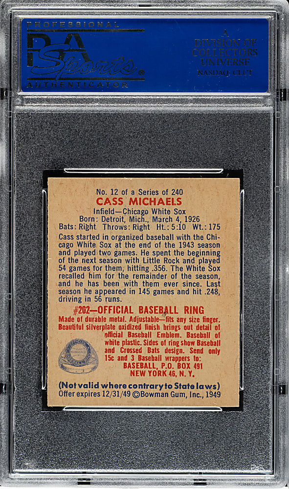 1949 Bowman #12 Cass Michaels PSA NM 7