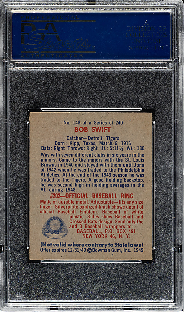 1949 Bowman #148 Bob Swift PSA NM 7