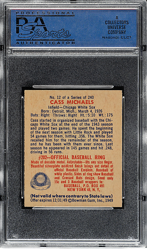 1949 Bowman #12 Cass Michaels PSA NM 7