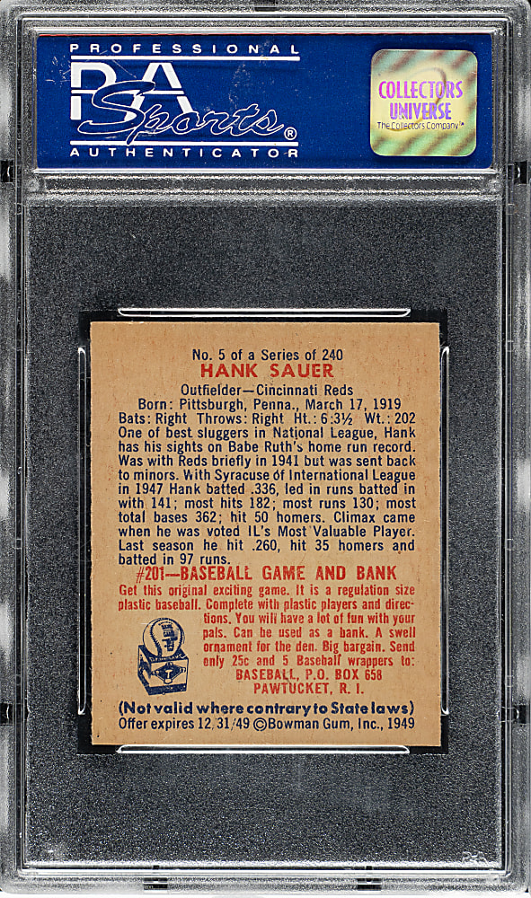 1949 Bowman #5 Hank Sauer PSA NM-MT 8