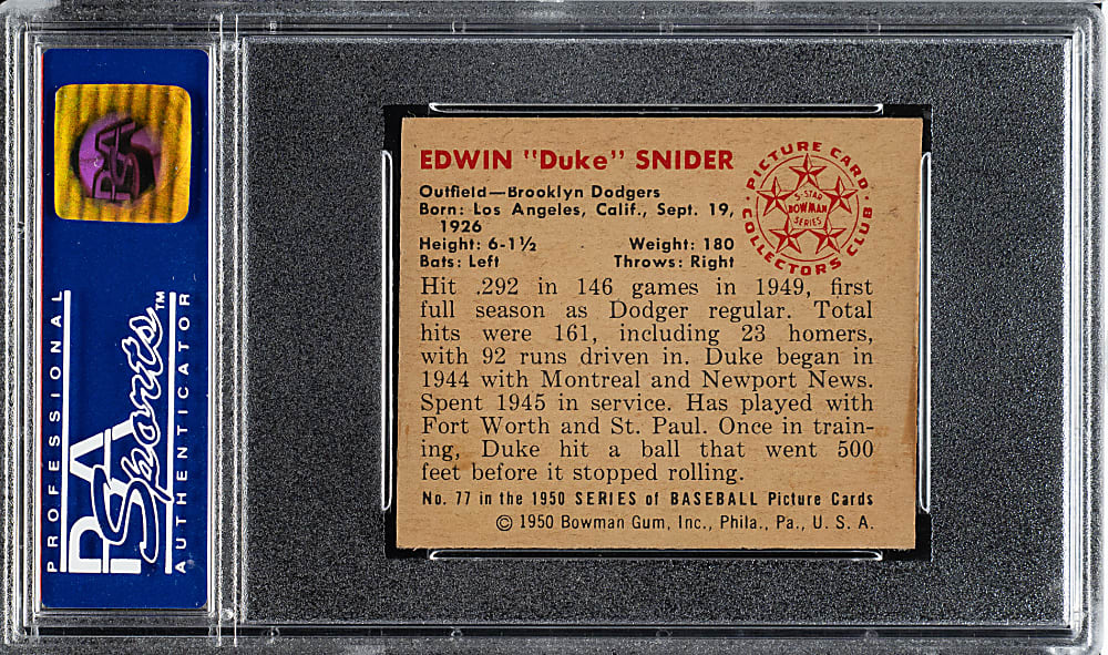 1950 Bowman #77 Duke Snider PSA NM 7