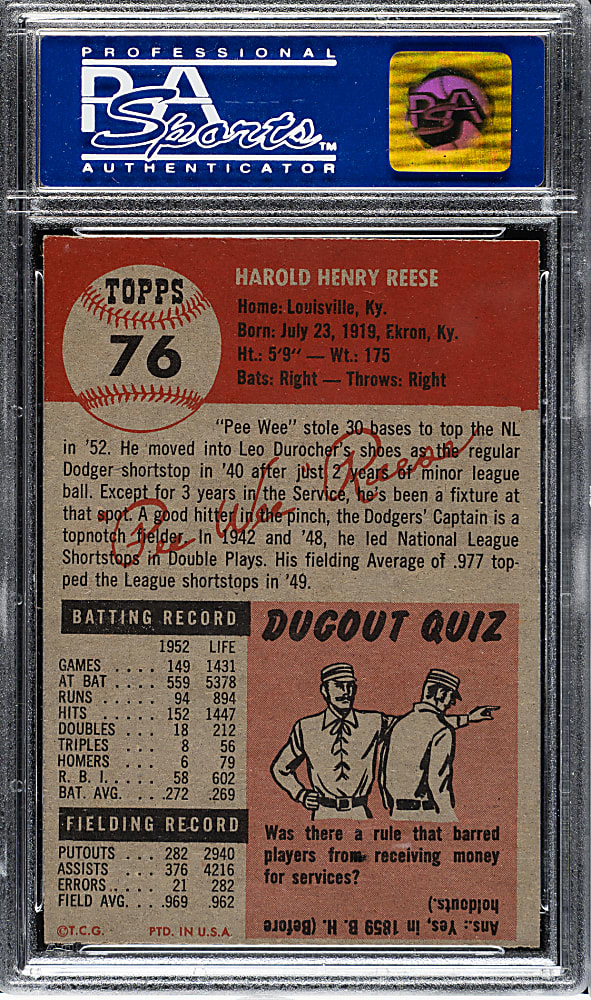 1953 Topps #76 Pee Wee Reese PSA NM 7 (OC)