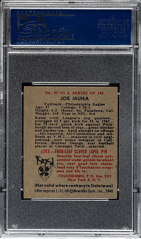 1948 Bowman Football #97 Joe Muha PSA NM-MT 8