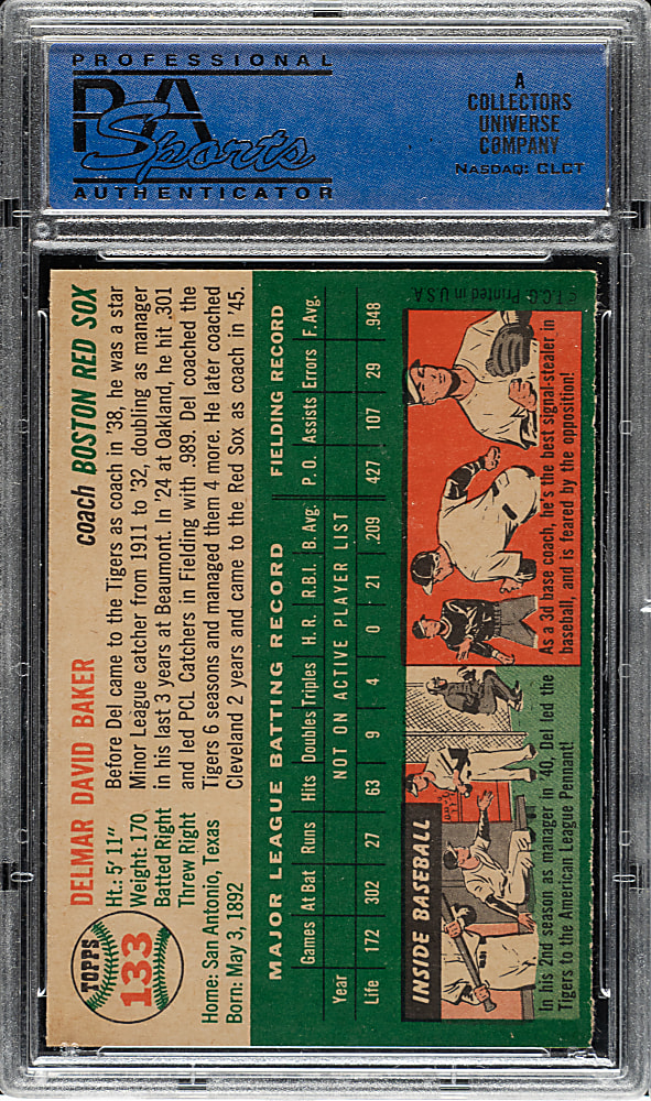 1954 Topps #133 Del Baker PSA NM-MT 8