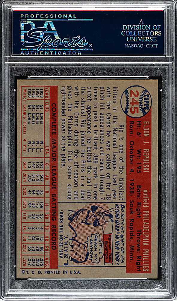 1957 Topps #245 Rip Repulski PSA MINT 9