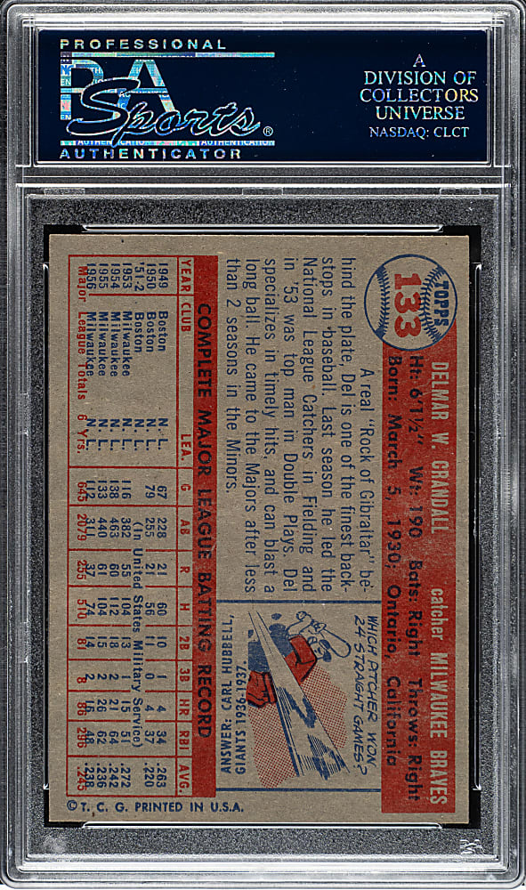 1957 Topps #133 Del Crandall PSA MINT 9