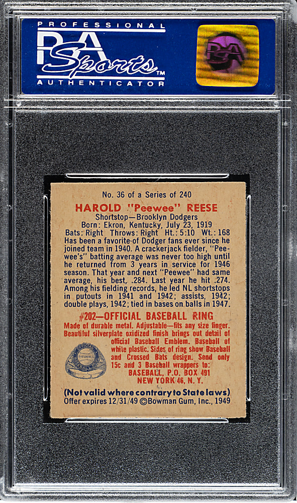 1949 Bowman #36 Pee Wee Reese PSA NM 7