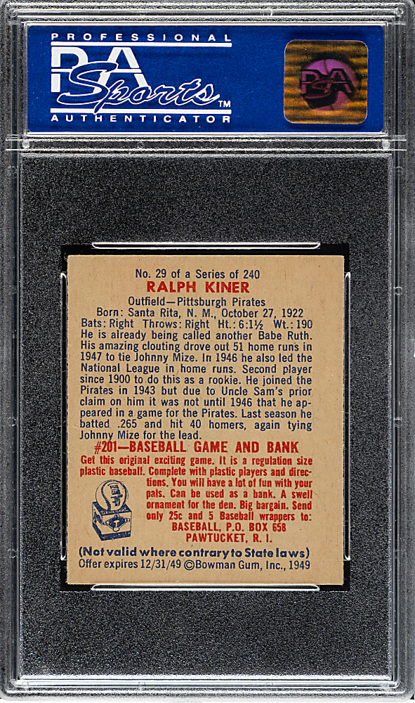 1949 Bowman #29 Ralph Kiner Rookie PSA NM 7