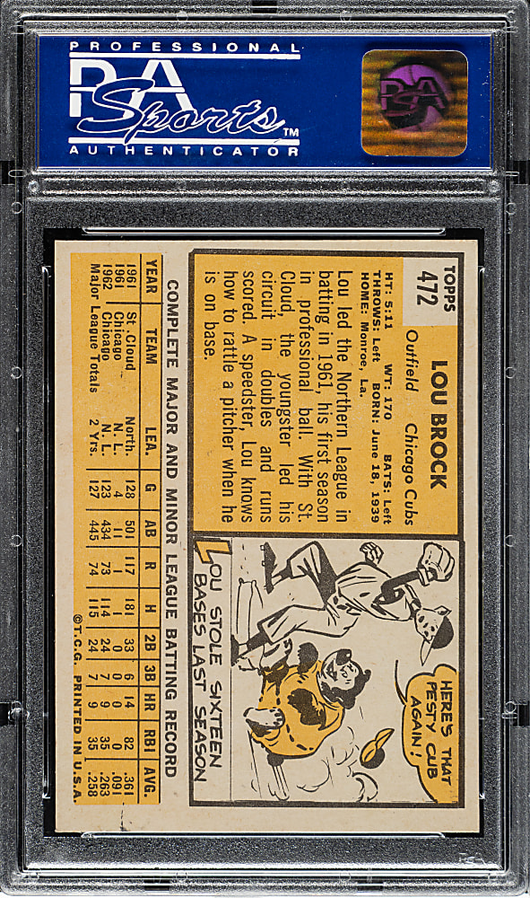 1963 Topps #472 Lou Brock PSA NM-MT 8