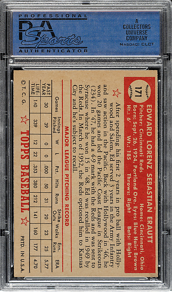 1952 Topps #171 Ed Eraut PSA NM-MT 8 (OC)