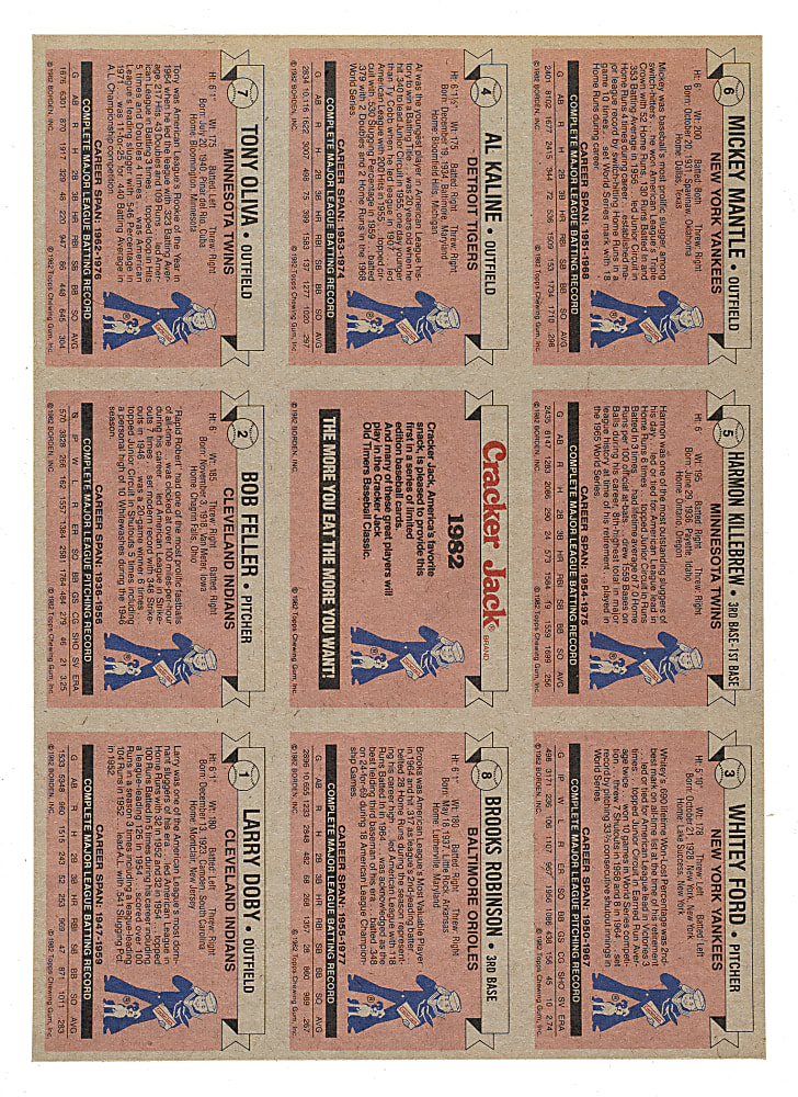Signed 1982 Topps Cracker Jack American League Uncut Sheet