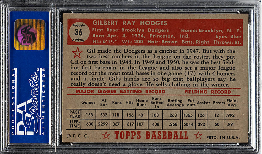 1952 Topps #36 Gil Hodges PSA EX 5