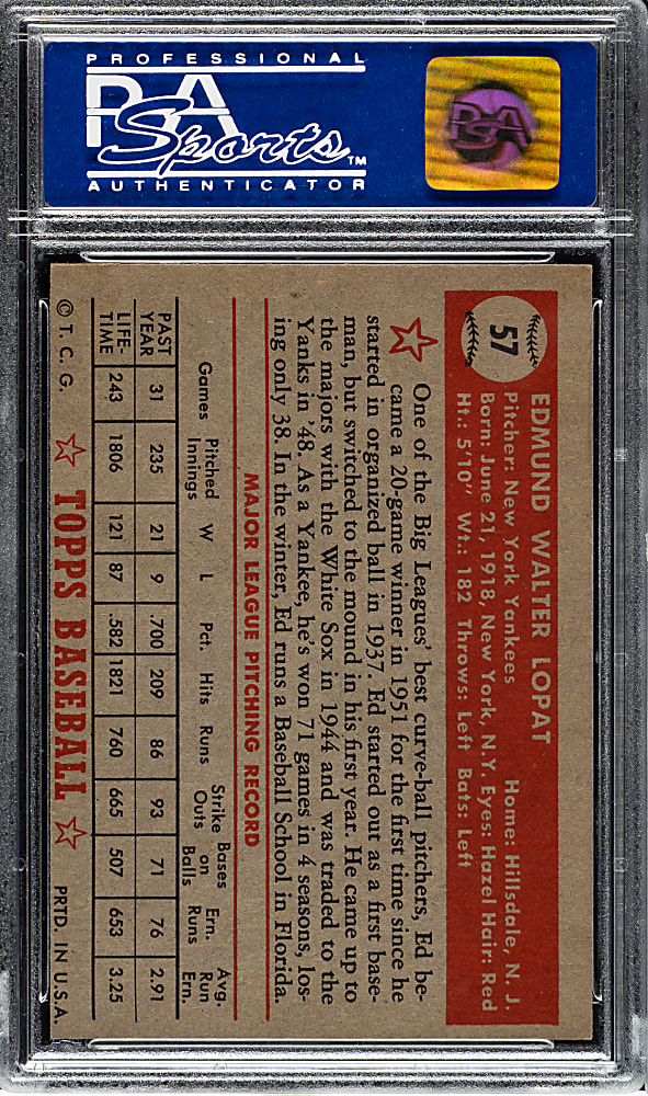 1952 Topps #57 Ed Lopat PSA NM 7