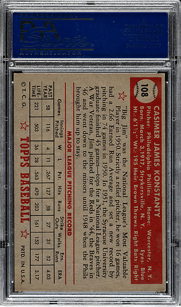 1952 Topps #108 Jim Konstanty PSA NM 7