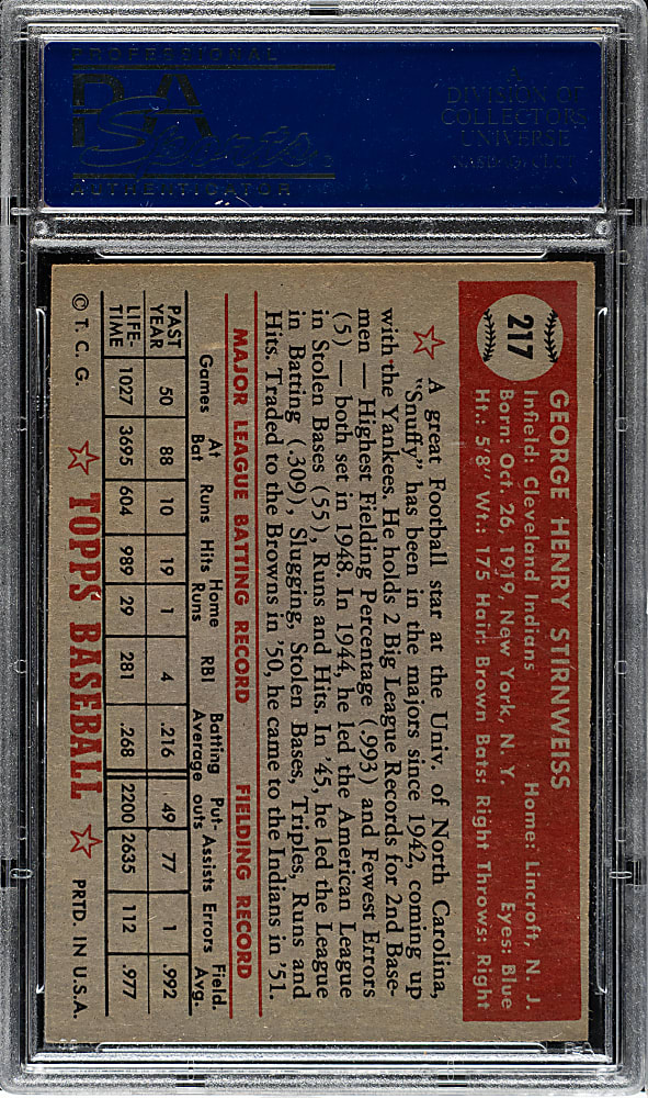 1952 Topps #217 George Stirnweiss PSA NM 7