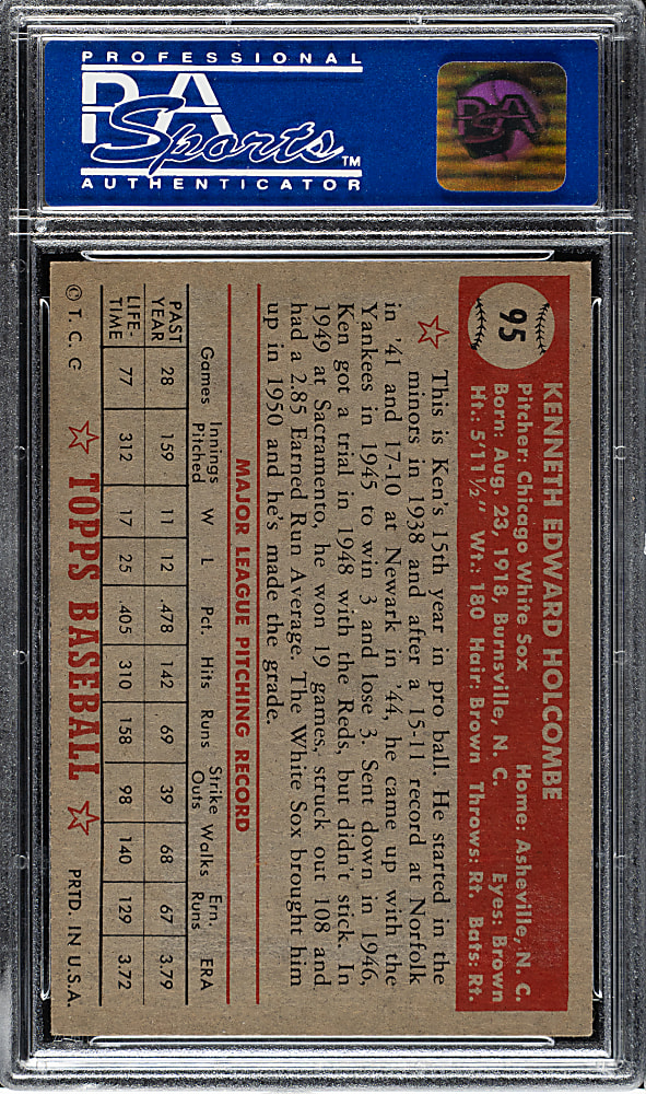 1952 Topps #95 Ken Holcombe PSA NM 7