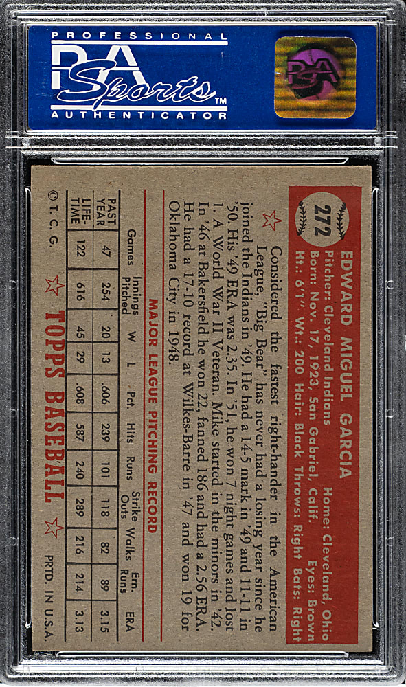1952 Topps #272 Mike Garcia PSA NM 7