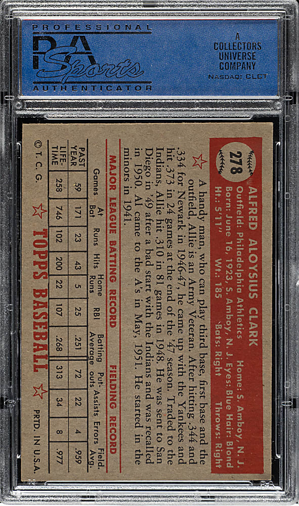 1952 Topps #278 Al Clark PSA NM 7