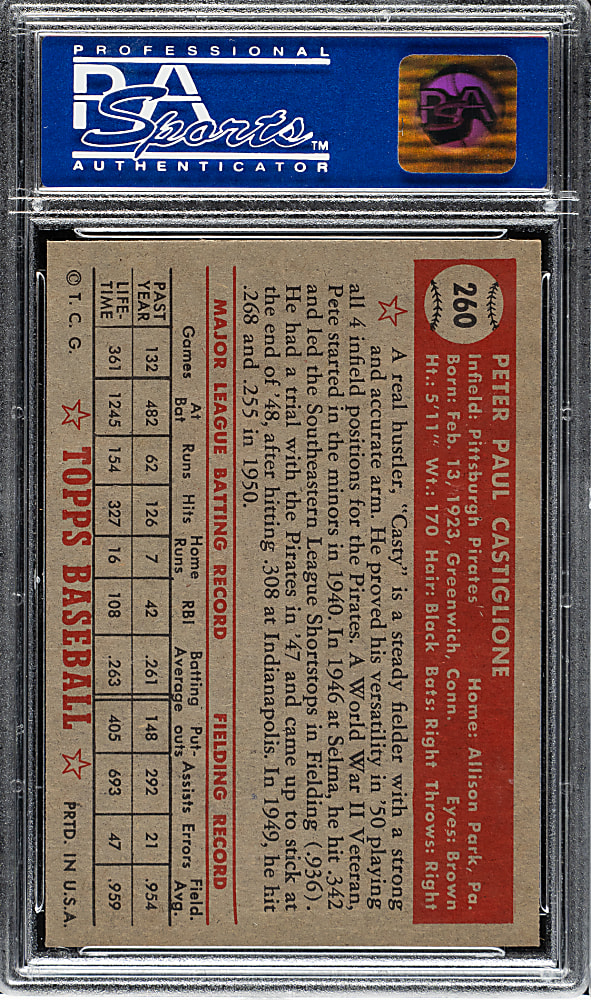 1952 Topps #260 Pete Castiglione PSA NM-MT 8 (OC)