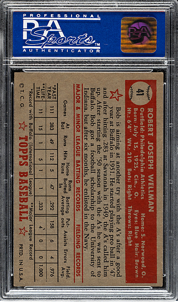 1952 Topps #41 Bob Wellman PSA EX-MT 6