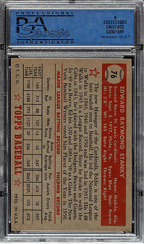 1952 Topps #76 Eddie Stanky PSA EX-MT 6